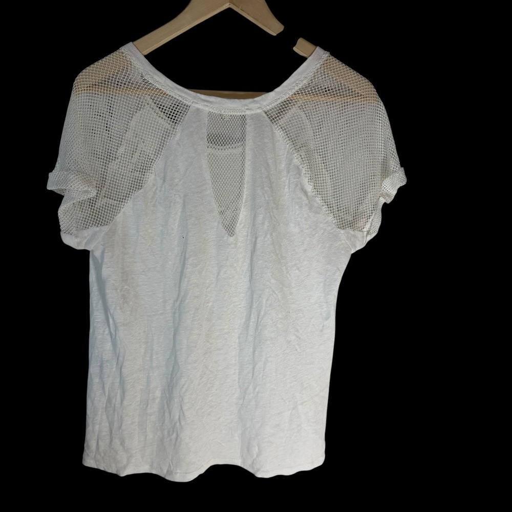 Maje E13AVIRON White Linen Silk Mesh Panel Short Sleeve Top‎ Size 3